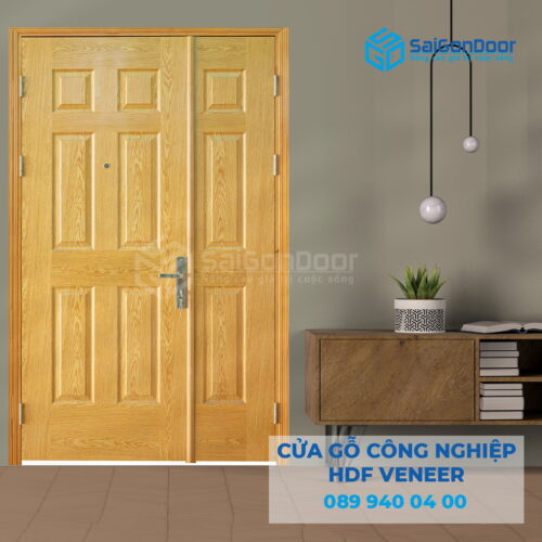 Cửa Gỗ HDF Veneer 9A ASH 2 canh nho lon-SGD